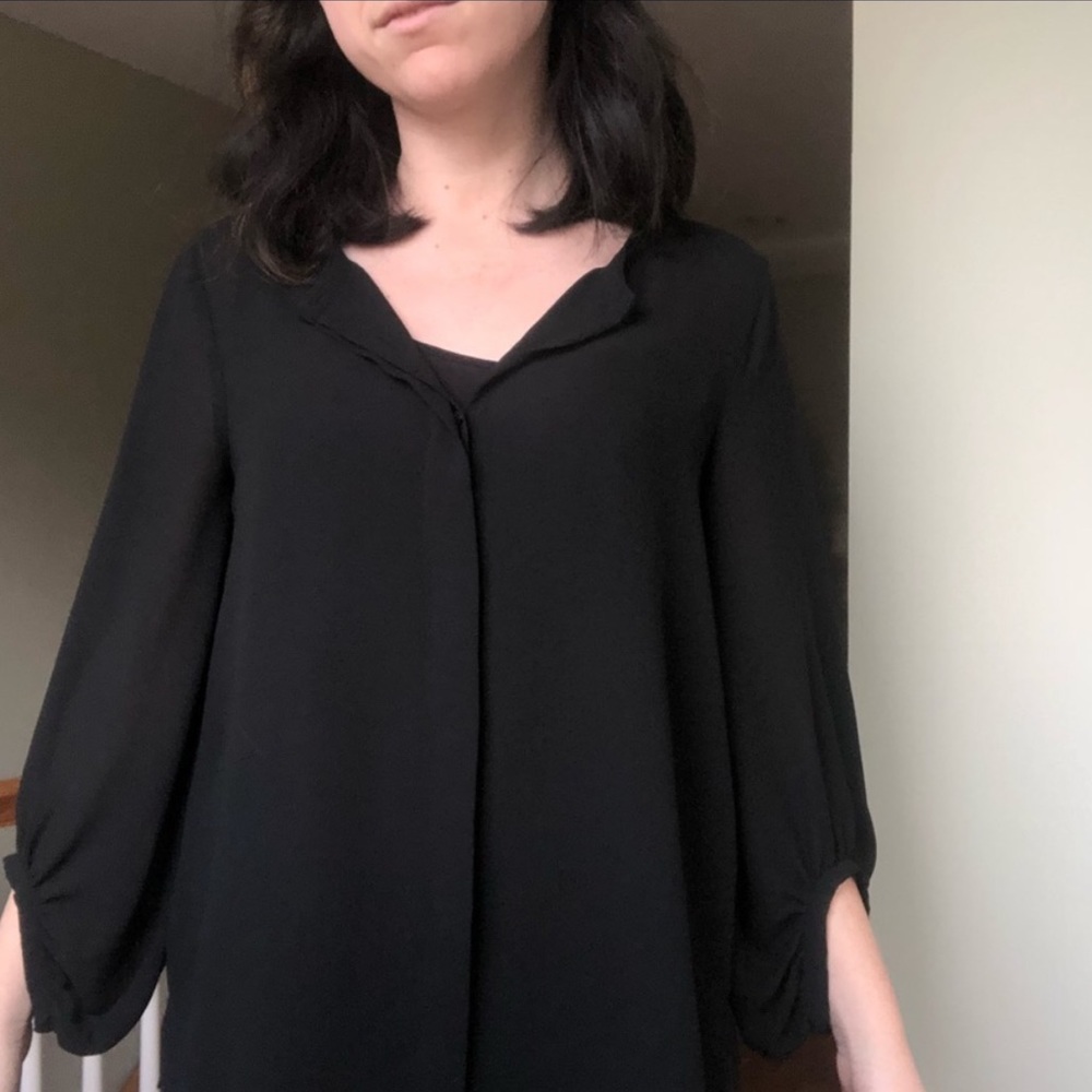 Ann Taylor Loft Black Button Down (Semi-Sheer)